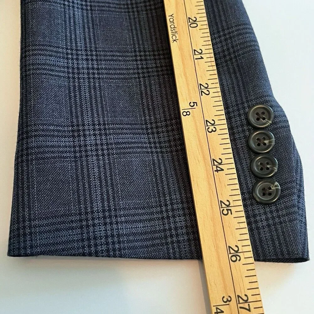 Chaps Blue Glen Plaid Notched Lapel Blazer Sport Coat 2 Button Size 48L